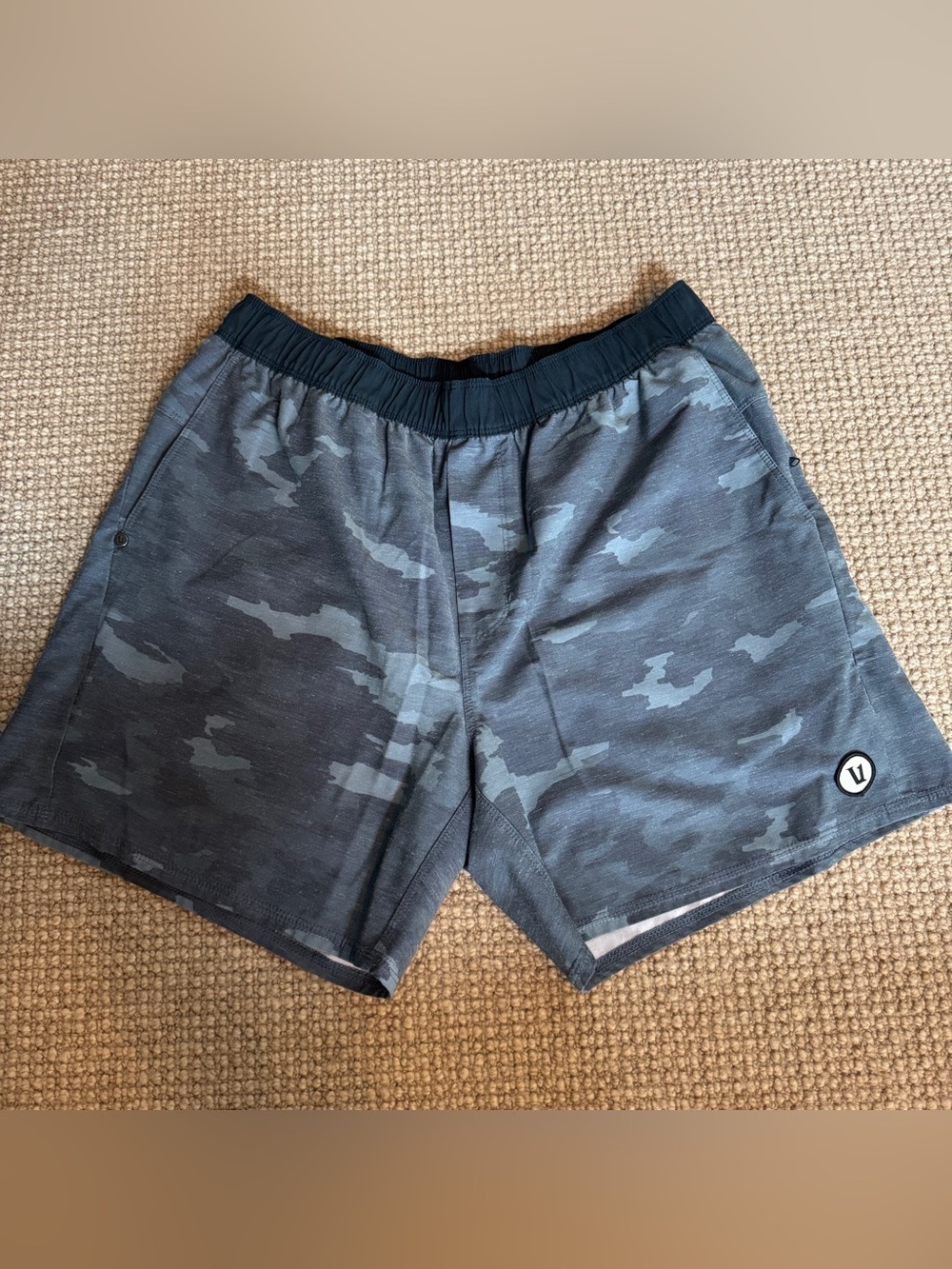 Vuori Men's Athletic Shorts in Gray Camo